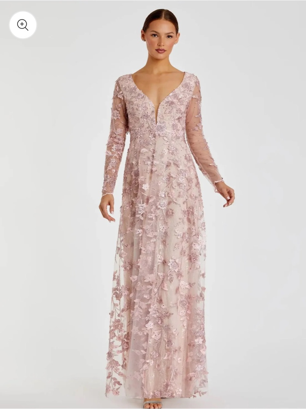 Mac Duggal Blush Pink Long-Sleeve Embroidered Gown